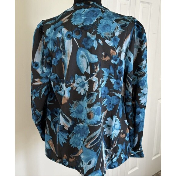 Cupio Blush Blue Multicolor Floral Print Long Sleeve Women’s Blouse Size Small - Picture 4 of 16
